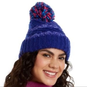 INC Chenille Striped Multi-Pom Beanie Cobalt Blue